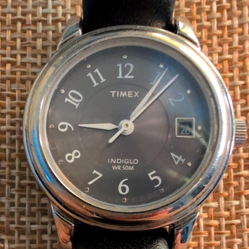 Timex Black and Silver Classic Watch with Date Window 8" Long